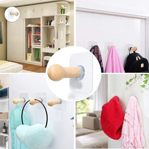 ZURATO Self Adhesive Wooden Hooks (Pack of 3) | Heavy Duty Wall Hooks | Waterproof, 4kg Load | Wood Hooks for Bathroom, Kitchen, Bedroom, Door & Wall Mount Hanging - Image 3