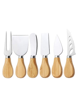 6-Piece Cheese Knife Set Stainless Steel Cheese Knives Cheese Fork Cheese Shovel With Bamboo Handle For Parties Party
