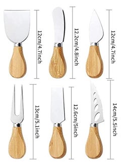 AKDC 6-Piece Cheese Knife Set Stainless Steel Cheese Knives Cheese Fork Cheese Shovel With Bamboo Handle For Parties Party  - Image 2