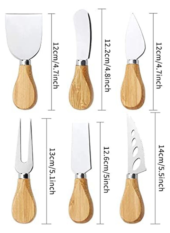 AKDC 6-Piece Cheese Knife Set Stainless Steel Cheese Knives Cheese Fork Cheese Shovel With Bamboo Handle For Parties Party  - Image 2