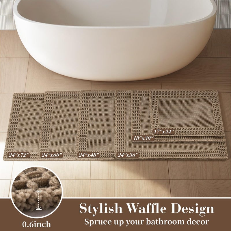 RESARE Waffle Bath Mat for Bathroom, Super Absorbent Bathroom Rugs Non Slip Machine Washable, Ultra Soft Quick Dry Boho Bath Rugs with Tassels for Floor, Upgraded Bordered Design, 24"x36" Brown - Image 5