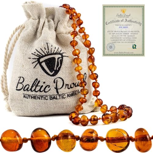 Baltic Proud Amber Necklace (Unisex Cognac Polished 12.5 Inches) - Certified Premium Quality Raw Baltic Sea Amber - Image 1