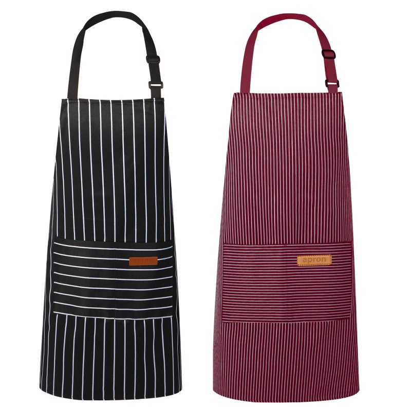 VALOME 2 Pack Kitchen Aprons, Apron for Cooking with 2 Pockets, Unisex Adjustable Neck Strap Chef Aprons for Men Women (BLACK & RED) - Image 1