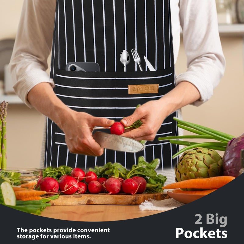 VALOME 2 Pack Kitchen Aprons, Apron for Cooking with 2 Pockets, Unisex Adjustable Neck Strap Chef Aprons for Men Women (BLACK & RED) - Image 4