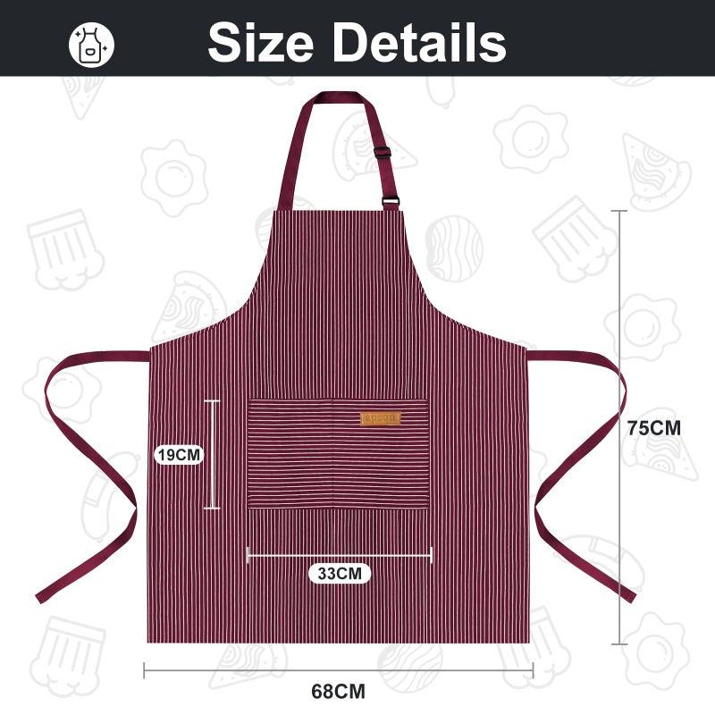 VALOME 2 Pack Kitchen Aprons, Apron for Cooking with 2 Pockets, Unisex Adjustable Neck Strap Chef Aprons for Men Women (BLACK & RED) - Image 2