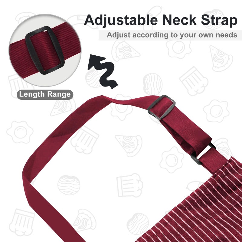 VALOME 2 Pack Kitchen Aprons, Apron for Cooking with 2 Pockets, Unisex Adjustable Neck Strap Chef Aprons for Men Women (BLACK & RED) - Image 5