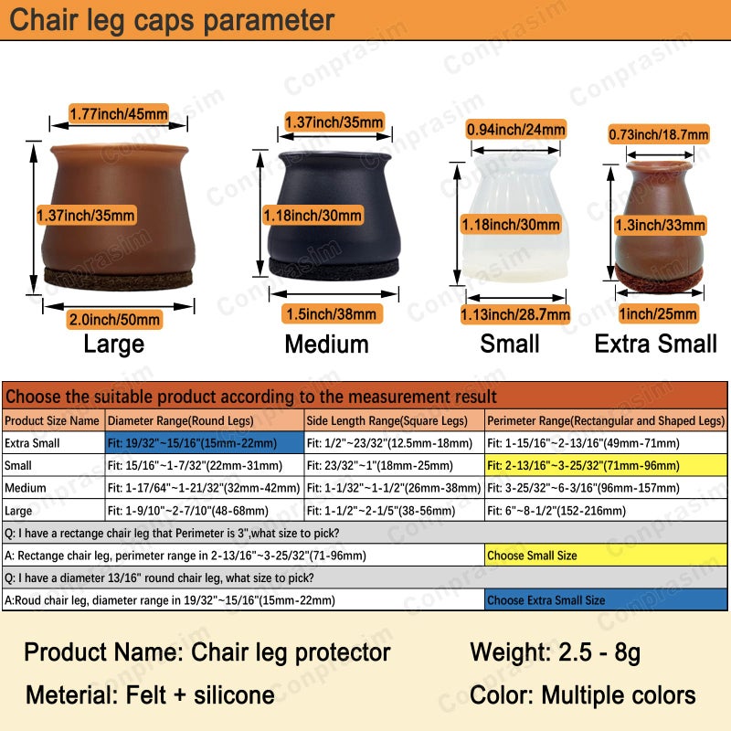 Conprasim Extra Small Silicone Chair Leg Floor Protectors with Felt, FIT 19/32â€ to 15/16â€ Glide Chair Leg Caps Silicon Furniture Leg Feet Cover Bottom Slide Protect Hardwood Floors No Scratches No Noise 24 Pack - Image 3