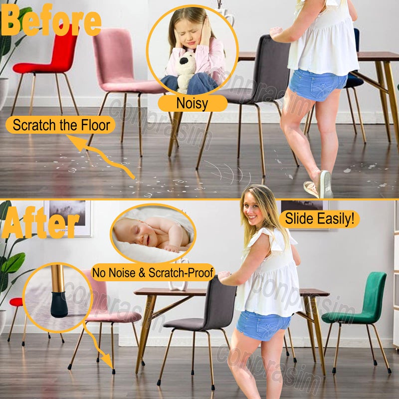 Conprasim Extra Small Silicone Chair Leg Floor Protectors with Felt, FIT 19/32â€ to 15/16â€ Glide Chair Leg Caps Silicon Furniture Leg Feet Cover Bottom Slide Protect Hardwood Floors No Scratches No Noise 24 Pack - Image 4