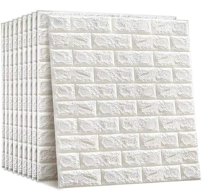 Barebeauty 3D Brick Wallpaper PE Foam self Adhesive Brick Design Wall Stickers/DIY Wallpaper for Home Hotel Living Room Bedroom Cafe Decor (70 x 77 cm) (White 1, Pack of 6) - Image 1