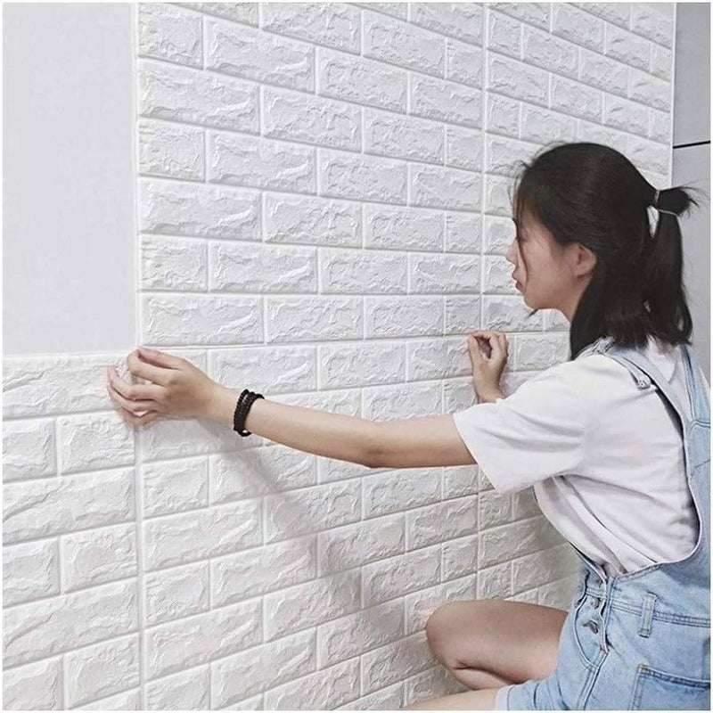 Barebeauty 3D Brick Wallpaper PE Foam self Adhesive Brick Design Wall Stickers/DIY Wallpaper for Home Hotel Living Room Bedroom Cafe Decor (70 x 77 cm) (White 1, Pack of 6) - Image 4