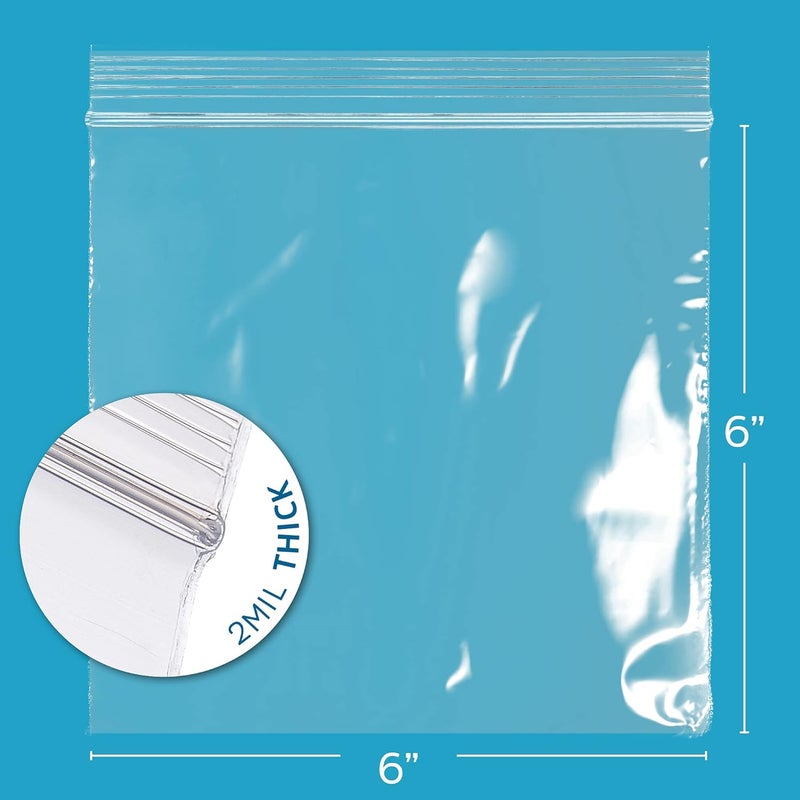GPI CLEAR PLASTIC ZIP SANDWICH BAGS - Bulk Pack Of 100 6" x 6" 2 mil thick, Strong & Durable RECLOSABLE Poly Baggies With Resealable ZIP Top Lock For Travel, Storage, Packaging & Shipping. - Image 2