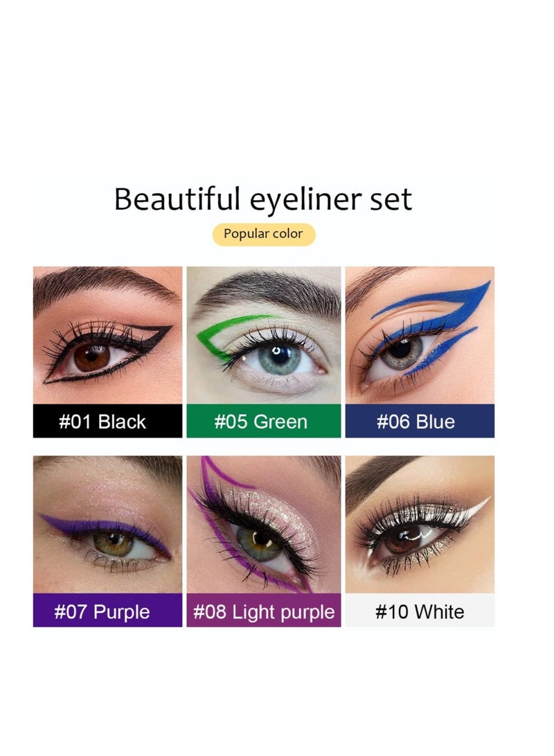 Excefore 6 Pcs Eye Pencil Makeup Sets, Liquid Wing Eyeliner Stamp Kit, Waterproof Smudge Proof Colorful Eye Liners - Image 2
