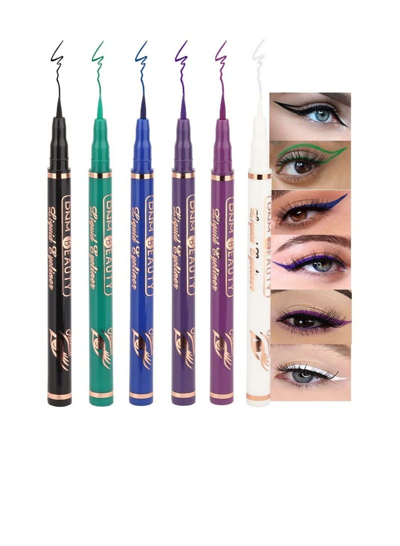 Excefore 6 Pcs Eye Pencil Makeup Sets, Liquid Wing Eyeliner Stamp Kit, Waterproof Smudge Proof Colorful Eye Liners - Image 1