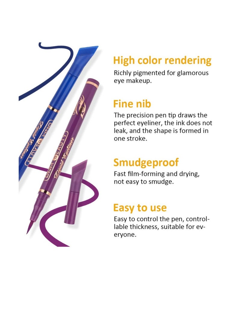 Excefore 6 Pcs Eye Pencil Makeup Sets, Liquid Wing Eyeliner Stamp Kit, Waterproof Smudge Proof Colorful Eye Liners - Image 3