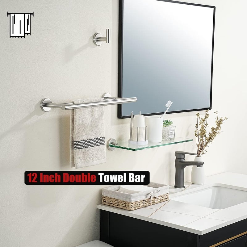 JQK Double Towel Bar, 15 Inch 304 Stainless Steel Thicken 0.8mm Towel Rack Holder for Bathroom Washcloths and Hand Towels, Brushed Wall Mount, Useable Length 12 Inch, TB100L12-BN - Image 5
