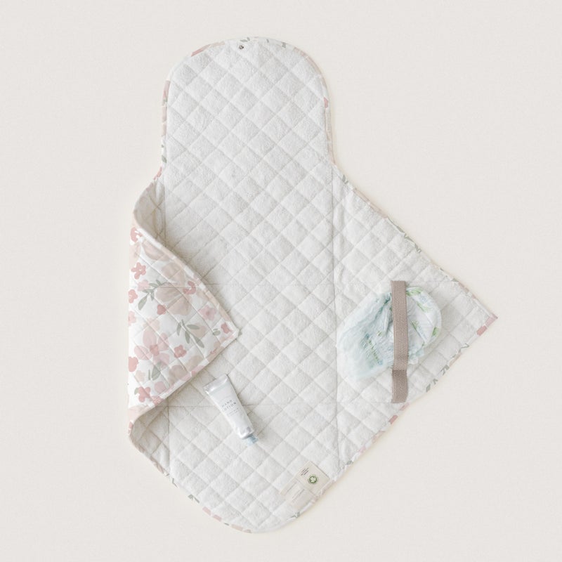 Makemake Organics Organic Portable Changing Pad GOTS Certified Organic Cotton Fill Portable Diaper Changing Mat Diaper Clutch Changing Station Kit Compact Travel Pad (33"x34", Bloom) - Image 2