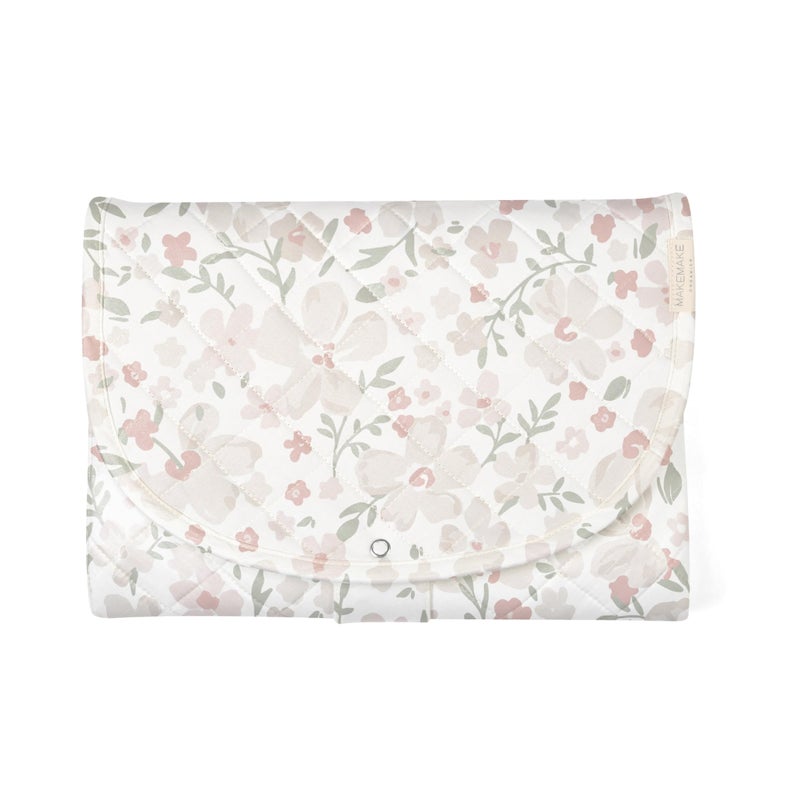 Makemake Organics Organic Portable Changing Pad GOTS Certified Organic Cotton Fill Portable Diaper Changing Mat Diaper Clutch Changing Station Kit Compact Travel Pad (33"x34", Bloom) - Image 1