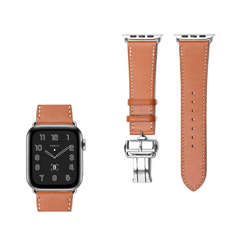 سوار ساعة ذكية سوار جلدي كلاسيكي متوافق مع Apple Watch 38/40/41/42/44/45/49mm بملاءمة قابلة للتعديل وحزام بديل باللون أسود قابل للتعديل - Image 5