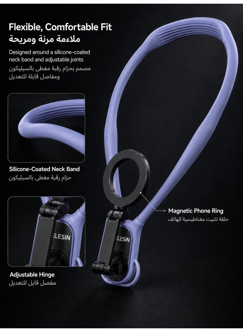 TELESIN Magnetic Neck Phone Mount, Hands-Free POV Vlog Holder for iPhone 17-12 & Android, Adjustable Quick Release, Purple - Image 4