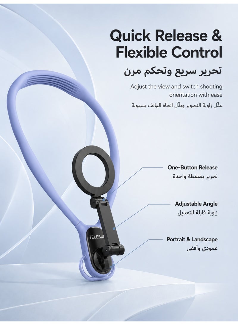TELESIN Magnetic Neck Phone Mount, Hands-Free POV Vlog Holder for iPhone 17-12 & Android, Adjustable Quick Release, Purple - Image 2