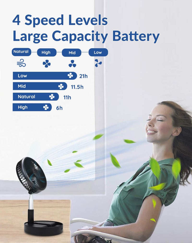 Primevolve Battery Operated Fan,Portable Rechargeable USB Floor Table Desk Fan with Adjustable Height, 4 Speed Settings Pedestal Fan for Bedroom Camping Travel,Black 7.7" - Image 2