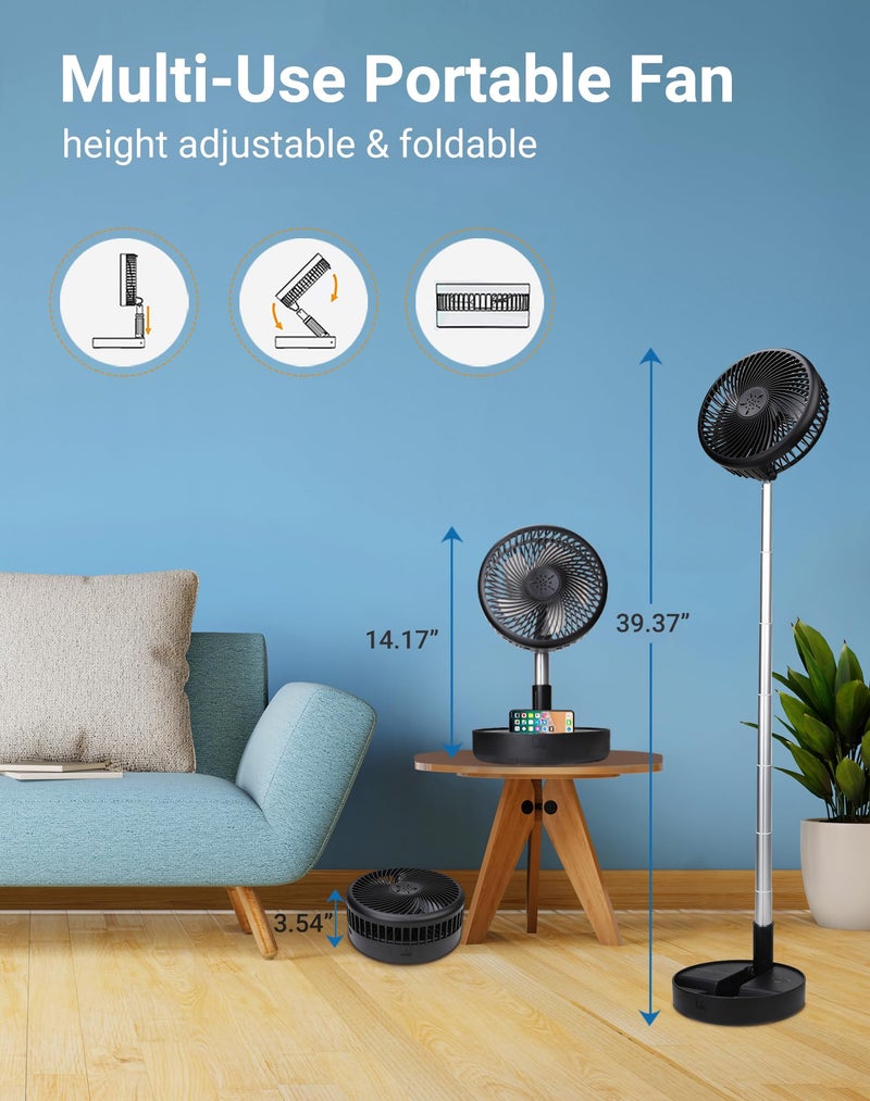 Primevolve Battery Operated Fan,Portable Rechargeable USB Floor Table Desk Fan with Adjustable Height, 4 Speed Settings Pedestal Fan for Bedroom Camping Travel,Black 7.7" - Image 3
