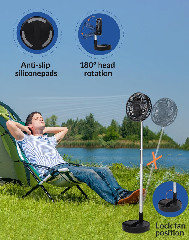Primevolve Battery Operated Fan,Portable Rechargeable USB Floor Table Desk Fan with Adjustable Height, 4 Speed Settings Pedestal Fan for Bedroom Camping Travel,Black 7.7" - Image 5