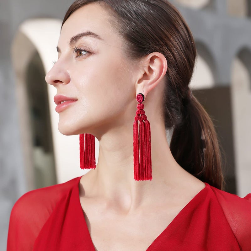 Adoshine Bohemian Chandelier Earrings Big Boho Statement Tassel Layer Dangle Long Woven Large Thread Fringe Layered Drop Earrings - Image 2