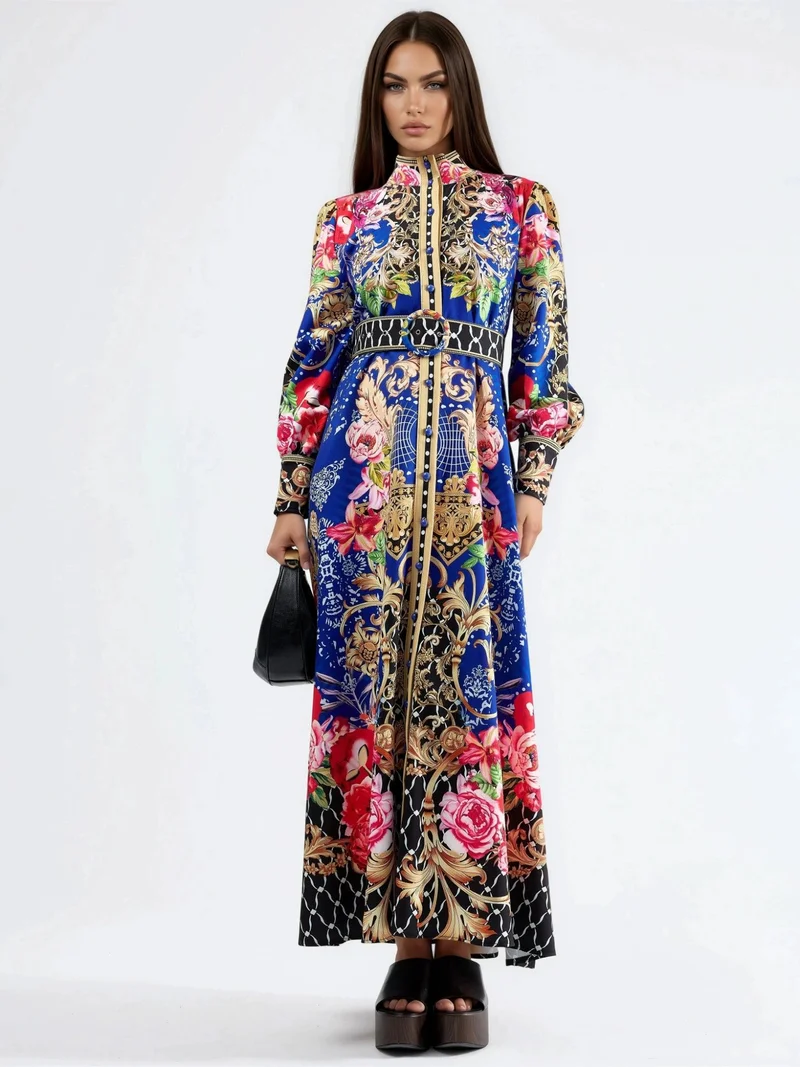 جينيفر Floral Belted Maxi Dress
