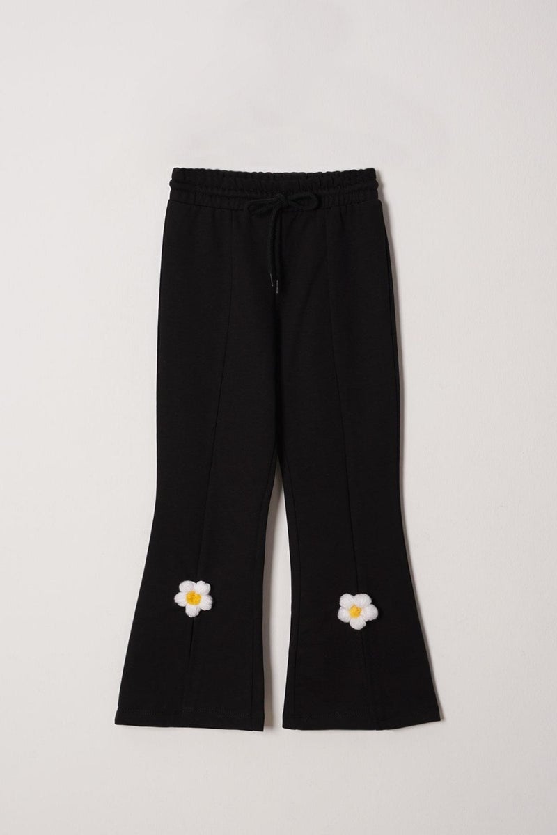 Zepkids Crew Neck Long Sleeve Daisy Detailed Long Sleeve Black Color Girls Tracksuit Set  - Image 4