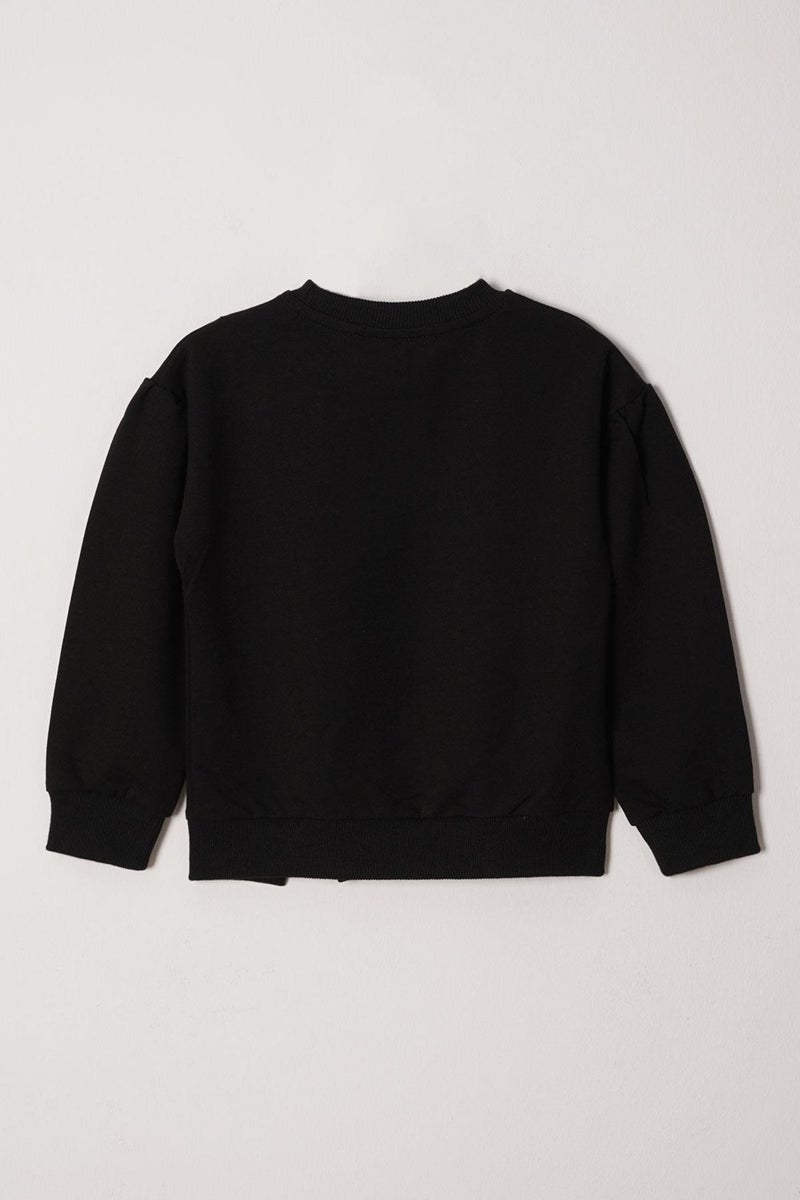 Zepkids Crew Neck Long Sleeve Daisy Detailed Long Sleeve Black Color Girls Tracksuit Set  - Image 3