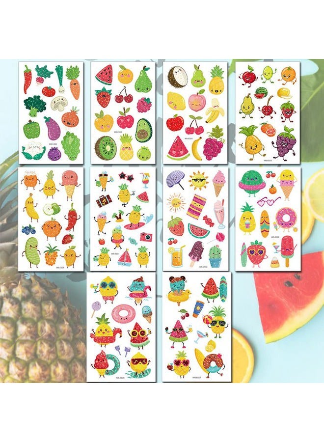 Ooopsiun Summer Glitter Fruit Temporary Tattoos for Kids - 110 Glitter Styles,Watermelon Strawberry Pineapple Tattoos Sticker for Boys Girls Birthday Party Favors - Image 2