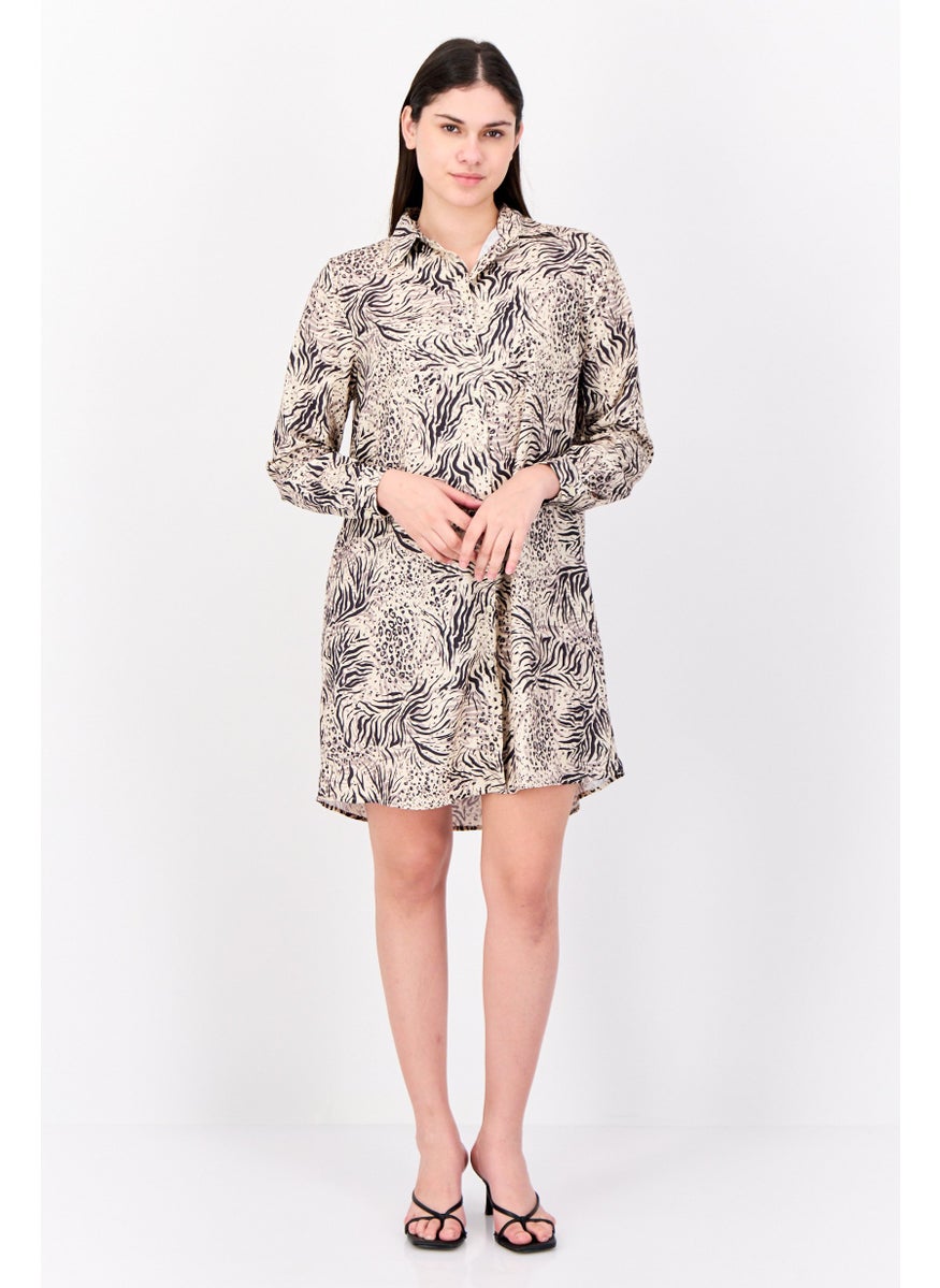 bebe - Women Allover Print Shirt Dress, Multicolor - Image 1