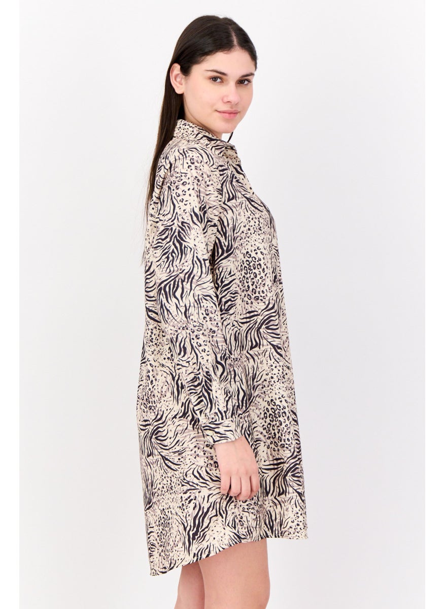 bebe - Women Allover Print Shirt Dress, Multicolor - Image 1
