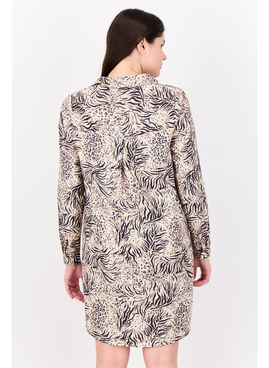 bebe - Women Allover Print Shirt Dress, Multicolor - Image 1
