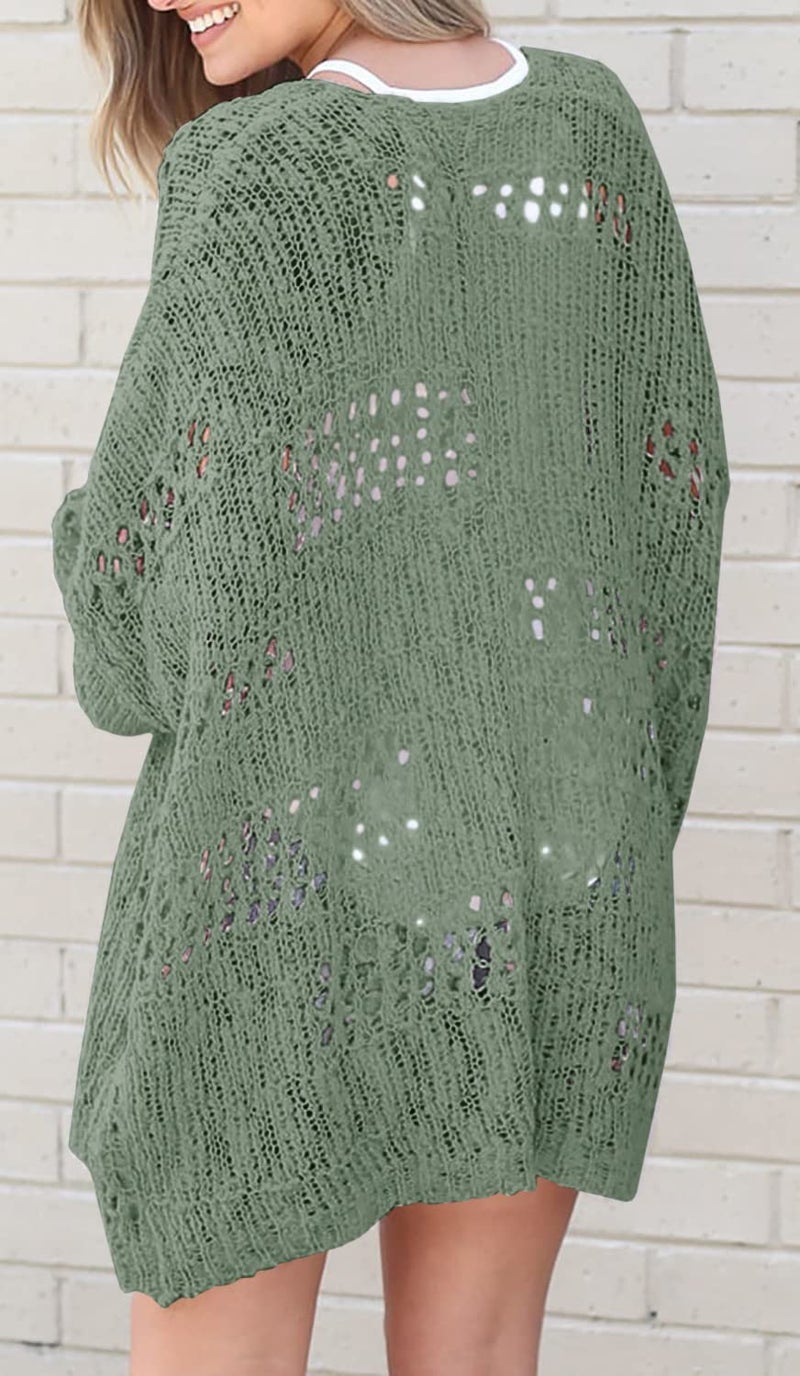 Ermonn Womens Crochet Cardigan Sweater Kimonos Boho Solid Color Oversized Spring Open Front Outwear - Image 3