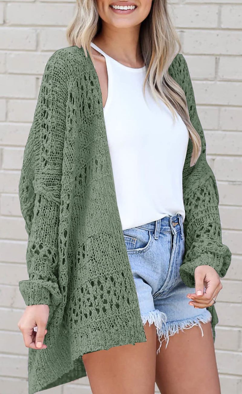 Ermonn Womens Crochet Cardigan Sweater Kimonos Boho Solid Color Oversized Spring Open Front Outwear - Image 2