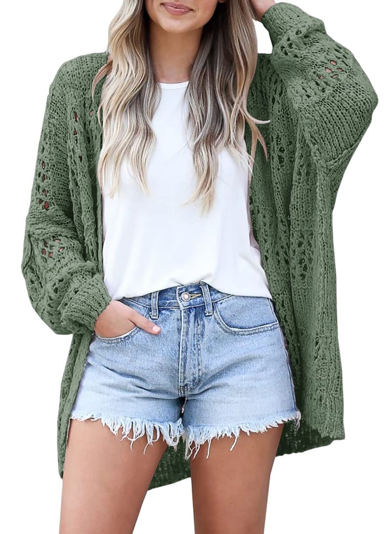 Ermonn Womens Crochet Cardigan Sweater Kimonos Boho Solid Color Oversized Spring Open Front Outwear - Image 1