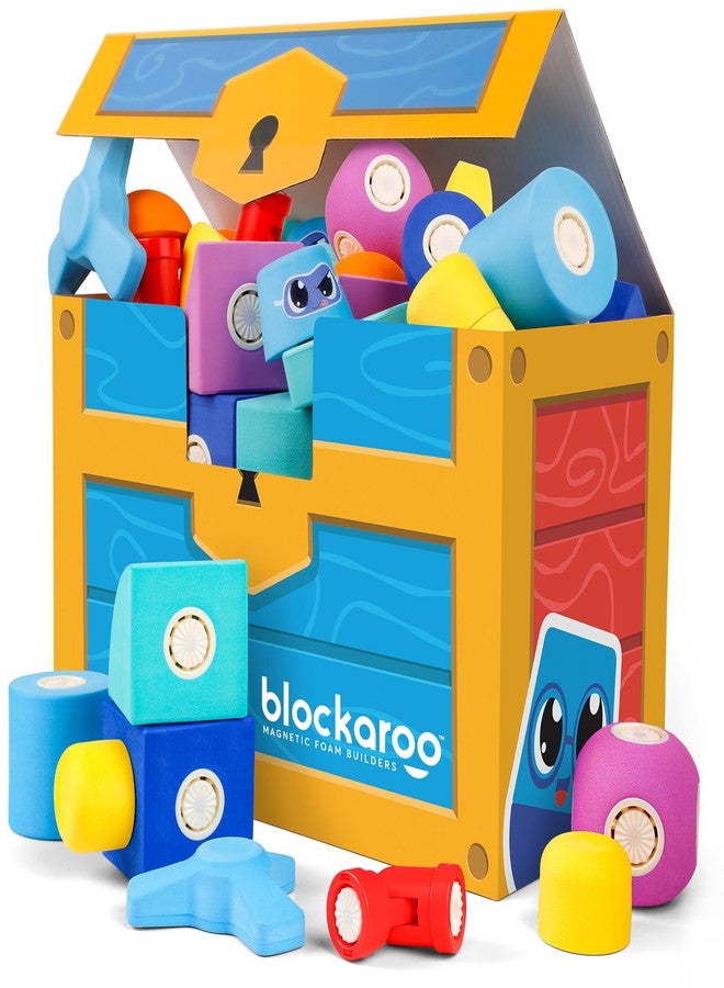 Blockaroo Magnetic Foam Bath Building Blocks - 50-Piece Trunk Set, Preschool Toys, Bathtub Toys, Sensory Toys, Engineering Toys for Kids 3-5 - Image 1