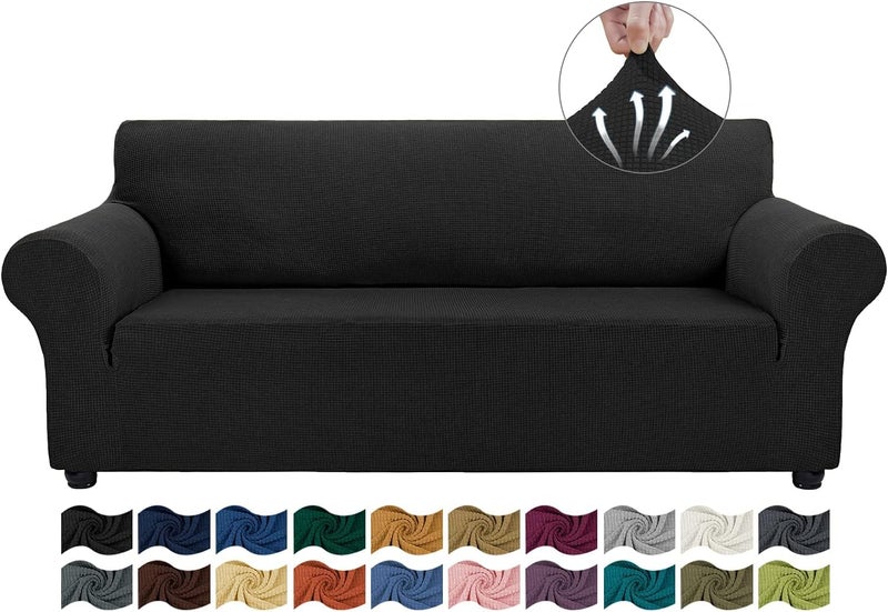 Asnomy Large Black Couch Cover for 3 Cushion Sofa - Stretch Slipcover Protector - Image 1