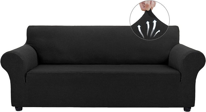 Asnomy Large Black Couch Cover for 3 Cushion Sofa - Stretch Slipcover Protector - Image 2