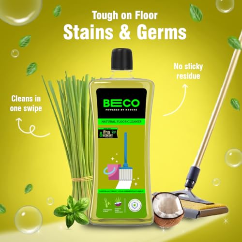 Beco Natural Disinfectant Surface & Floor Cleaning Liquid | 1L Bottle | Non Toxic Germ Kill Formula | Lemongrass & Basil Freshness | Safer Than Phenyl | Kids Safe & Pet Friendly Floor Cleaner Liquid - Image 3