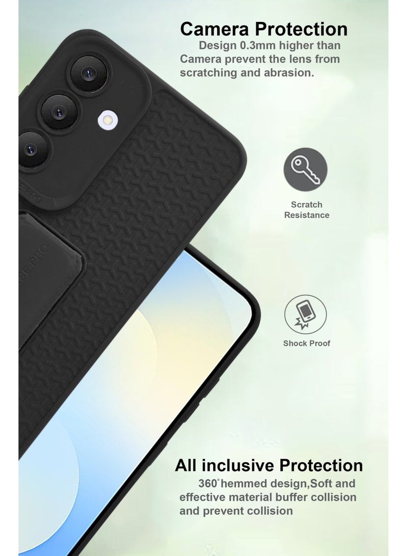 Samsung Galaxy S25 FE - Black Semi Soft Self Designed Magnetic Back Stand Case  With Foldable Kickstand & Finger Strap - Image 2