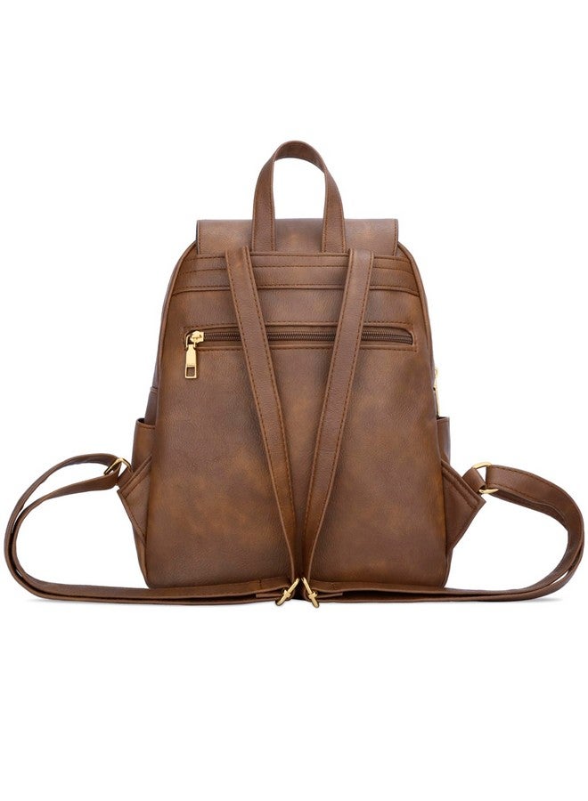 KKXIU Trendy Vegan Leather Backpack Purse for Women and Ladies Shoulder Travel Daypacks Bags (Z-Brown) - Image 4