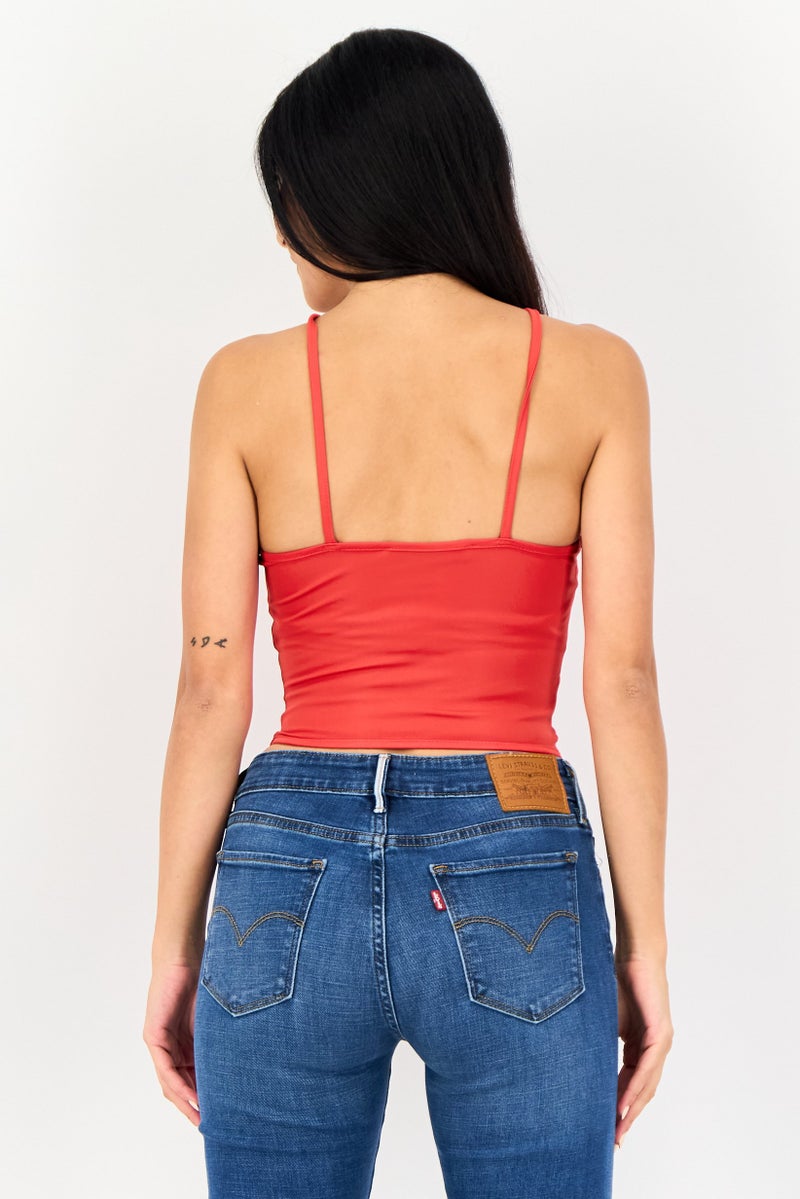 Bershka Women Halter Neck Strapless Solid Tops, Red - Image 3