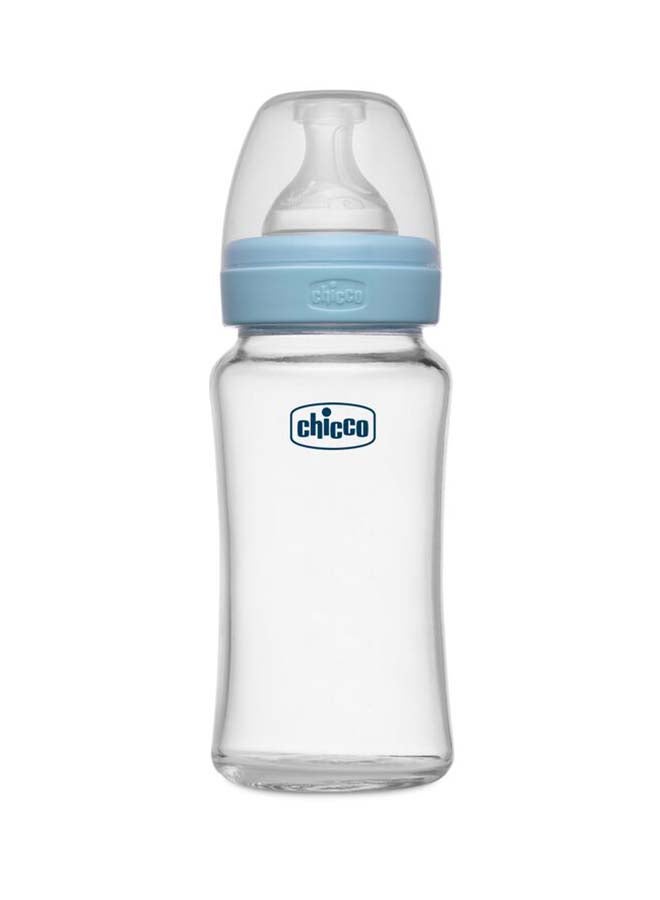 Chicco Well-Being Glass Feeding Bottle (240ml, Medium Flow) (Blue) 2M+ - Image 1