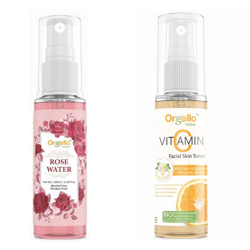 Orgello herbal Rose water spray alcoholfree for face 100 ml Vitamin C Mist toner for face whitening pigmentation 100 ml Pack of 2 - Image 1