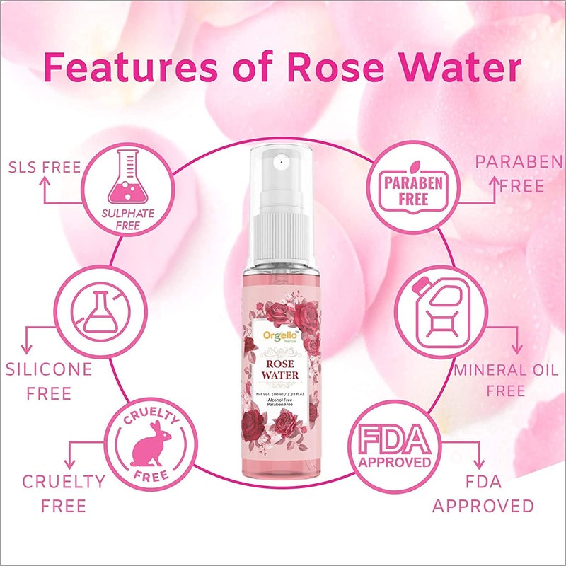 Orgello herbal Rose water spray alcoholfree for face 100 ml Vitamin C Mist toner for face whitening pigmentation 100 ml Pack of 2 - Image 4