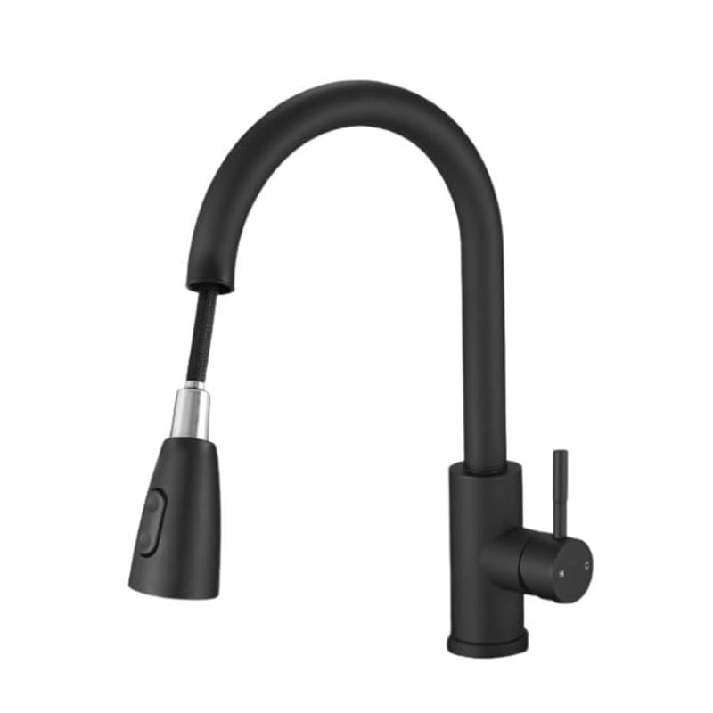 SHREESAMP Deck Mount Pull Out Faucet Black 360 Degree Easy Rotation and Kitchen Single Level Solid Brass Two Outlet Modes Single Hole Spray Mixer Tap Hot Cold Water Sink Faucet 46x25x65 CM - Image 1