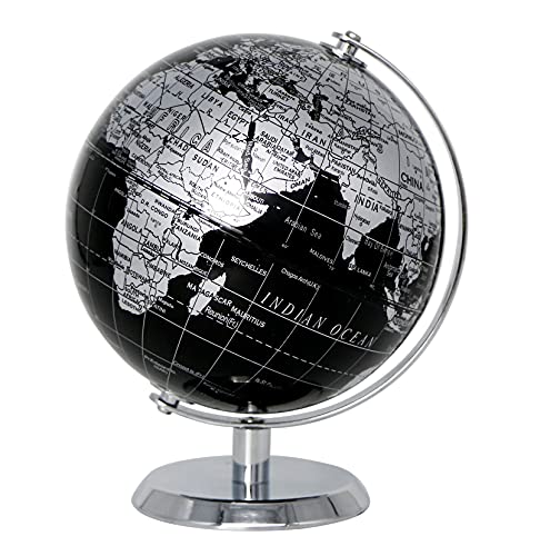Exerz World Globe Black Dia 55inch Mini Educational Globe of Earth Metal Base Metallic Black - Image 1